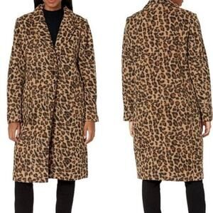 NVLT NWOT Brown Leopard Print Single Breasted Button Long Jacket Coat Medium